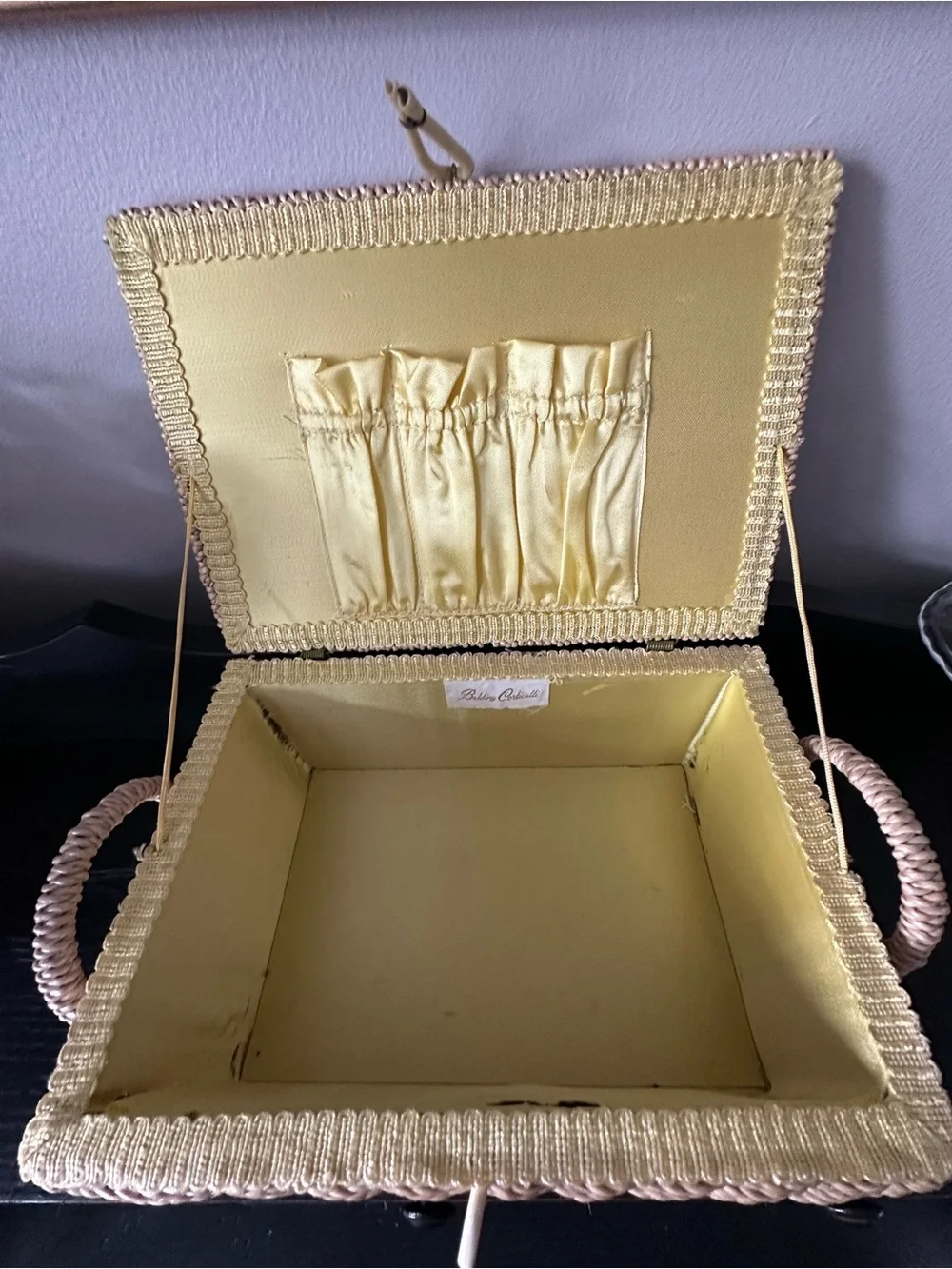 Handwoven Seagrass Storage Basket with Pale Yellow Embroidered Lid